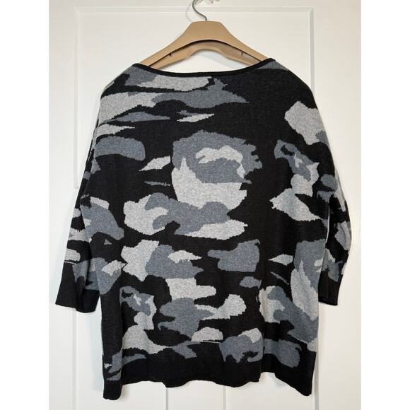 Kinross Cashmere Sweater‎ Womens Medium Boxy Black Gray White Pullover - Picture 2 of 9